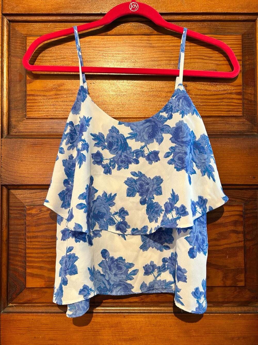 Paper Crane Blue Floral Tiered Camisole with Lattice Back Size S